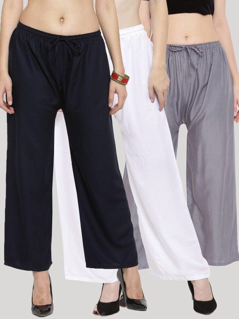 Clora Creation Women Navy Blue & White Set of 3 Ethnic Palazzos