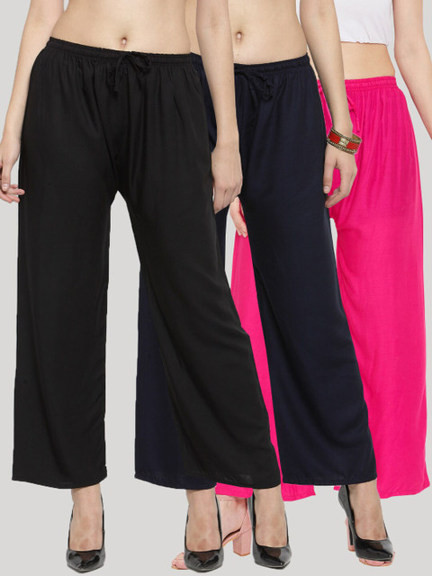 Clora Creation Women Black & Navy Blue Set of 3 Ethnic Palazzos