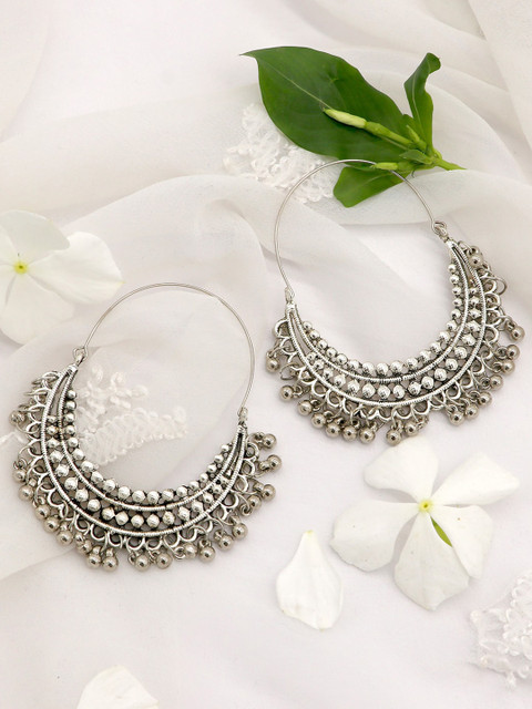 TEEJH Silver-Toned Contemporary Hoop Earrings