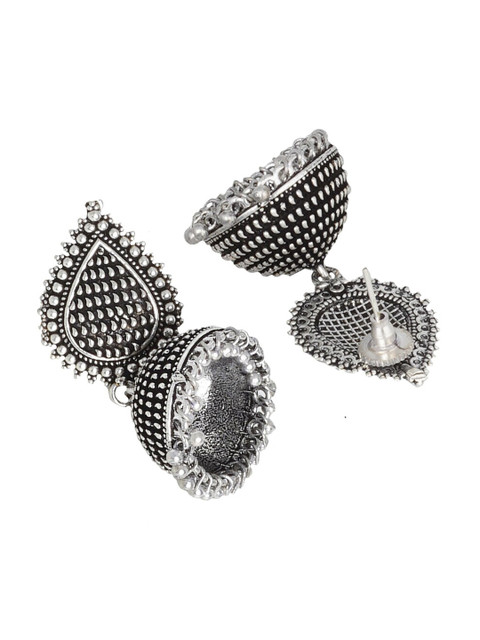 TEEJH Silver-Toned Dome Shaped Oxidised Jhumkas Earrings - Image 3