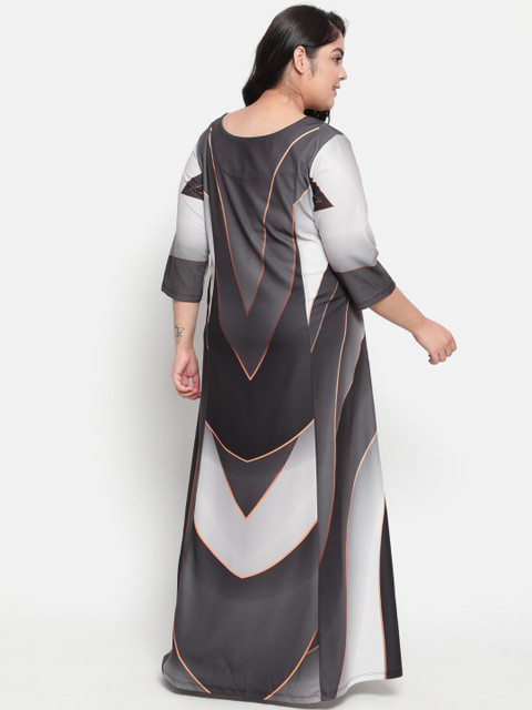 Amydus Women Plus Size Grey Striped Maxi A-Line Dress - Image 4