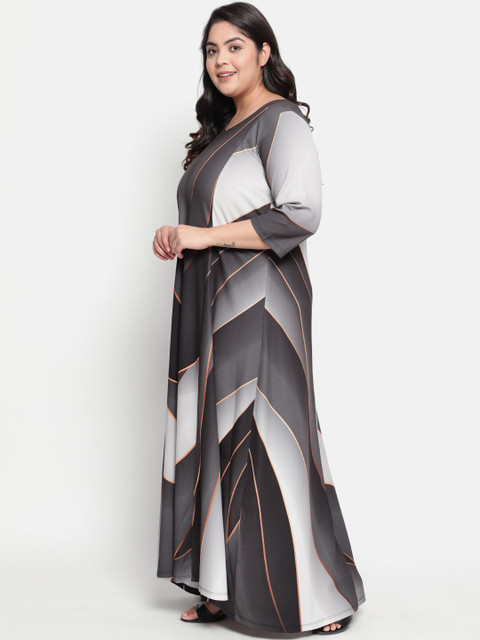 Amydus Women Plus Size Grey Striped Maxi A-Line Dress - Image 5