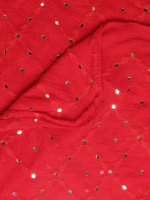 Dupatta Bazaar Red & White Ethnic Motifs Embroidered Dupatta with Mirror Work - Image 3