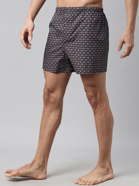 RARE RABBIT Men Black & White Printed Pure Cotton Boxers JUEL BLACK - Image 2