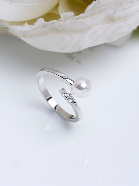 Shining Diva Fashion Platinum-Plated Silver-Toned White CZ-Studded Adjustable Finger Ring