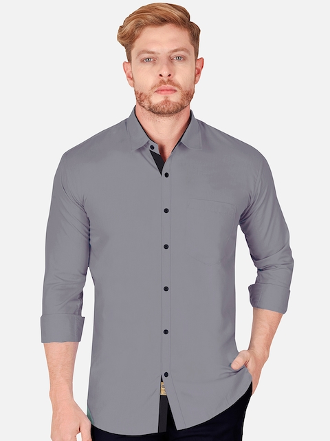 VeBNoR Men Grey Slim Fit Casual Shirt