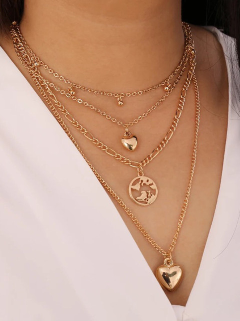 Shining Diva Fashion Gold-Toned Gold-Plated Layered Necklace