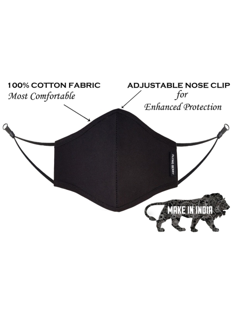 FLYING BERRY Unisex Pack Of 4 Black Solid 3-Ply Reusable Anti-Pollution Cotton Cloth Face Masks - Image 5