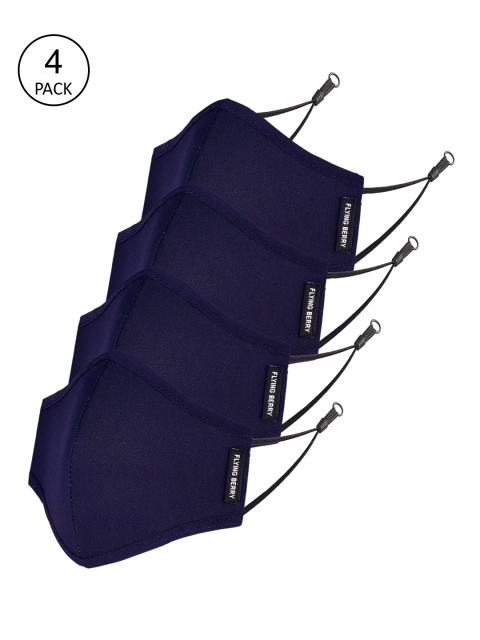 FLYING BERRY Unisex Pack Of 4 Blue Solid 3-ply Reusable Cotton Cloth Maks