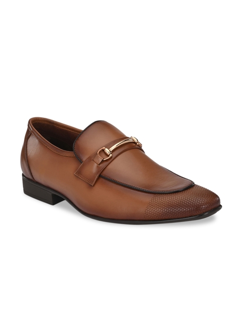 Hitz Men Tan Brown Solid Leather Party Wear Slip-Ons