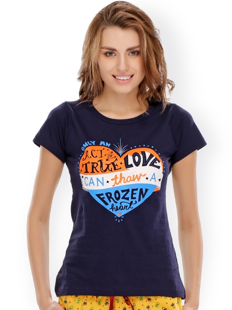

Clovia Navy Printed Lounge Top LT0020P08, Navy blue