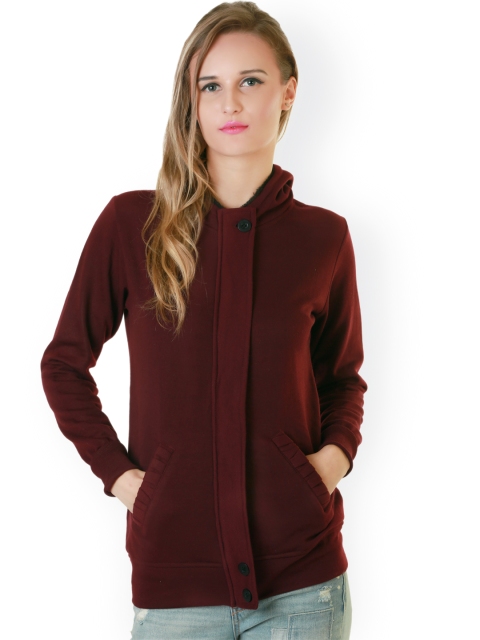 

Belle Fille Women Maroon Hooded Bomber Jacket