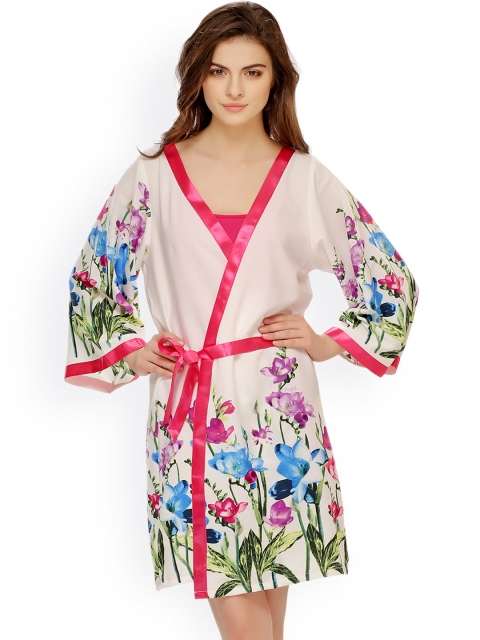 

Clovia White Printed Robe NS0475P14