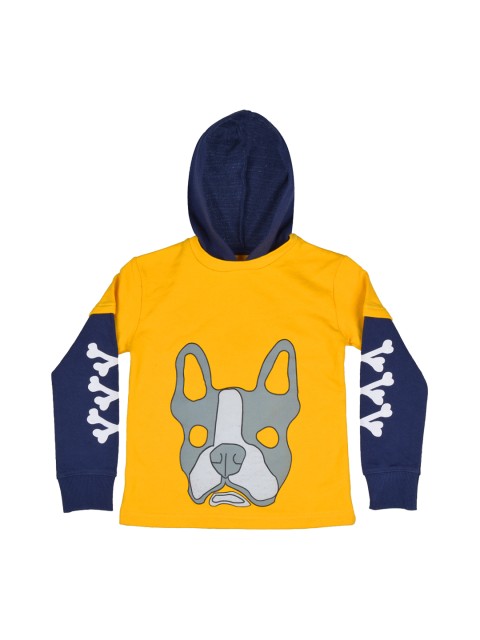 

GKIDZ Boys Yellow Hooded Printed Sweatshirt