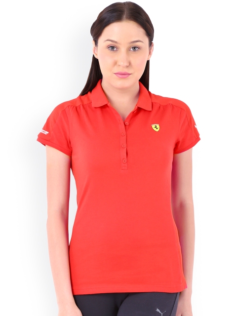 

Puma Women Coral Red Solid Ferrari Polo T-shirt