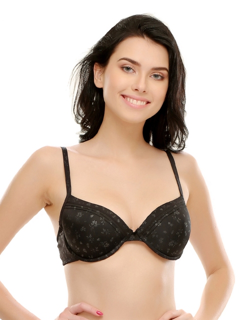 

Clovia Black Printed Plunge Bra BR0352P1340D