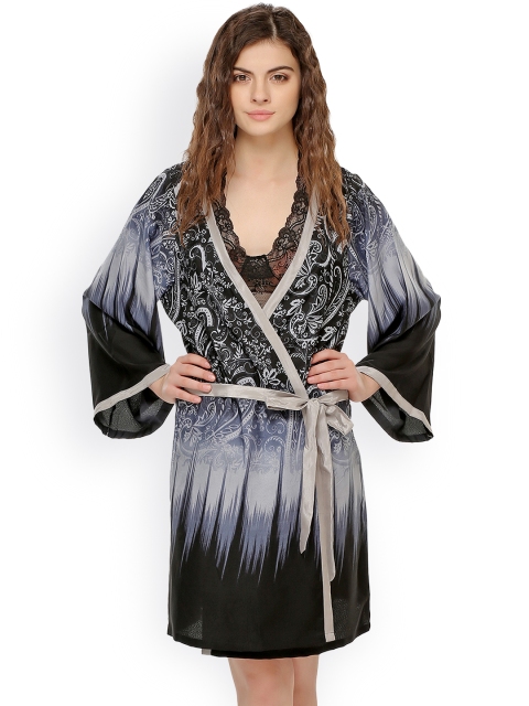 

Clovia Black & Beige Printed Robe