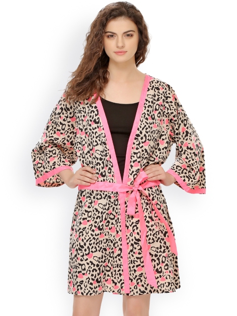 

Clovia Pink & Black Animal Print Robe