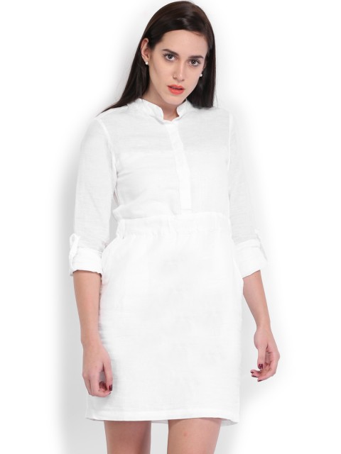 

U.S. Polo Assn. Women White Linen Shirt Dress