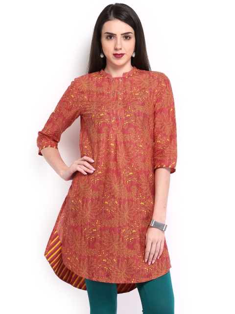 

W Women Orange & Yellow Printed Kurta