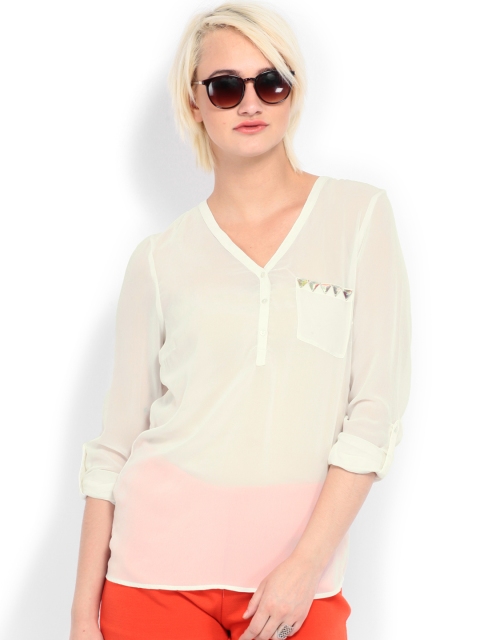 

Vero Moda Women Off-White Sheer Top