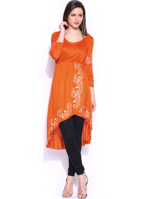

Ira Soleil Orange Printed High-Low Kurta