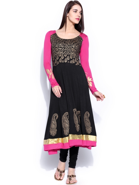 

Ira Soleil Black & Pink Printed Anarkali Kurta
