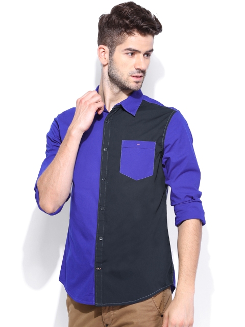 

Breakbounce Men Blue & Navy Bear Hug Slim Fit Casual Shirt
