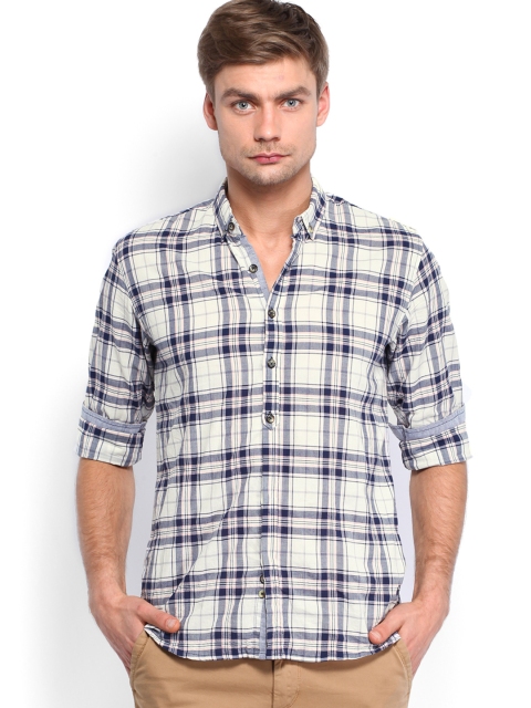 

United Colors Of Benetton Men Off-White & Navy Checked Casual Shirt