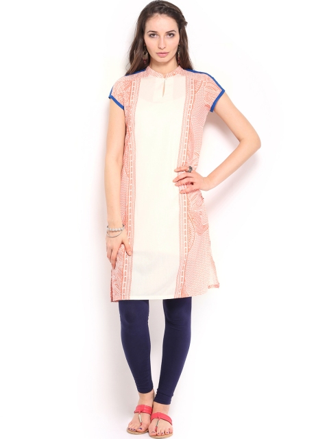 

W Women Off-White & Orange Printed Kurta