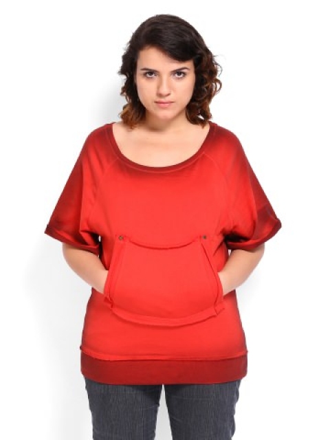 

Curvy by Roadster Women Red Ombre French Terry Sweatshirt