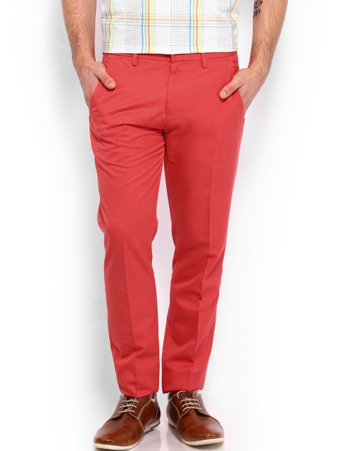

Peter England Men Coral Red Carrot Fit Trousers