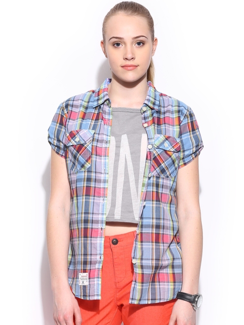 

Superdry Women Blue & Lavender Coloured Checked Slim Fit Shirt
