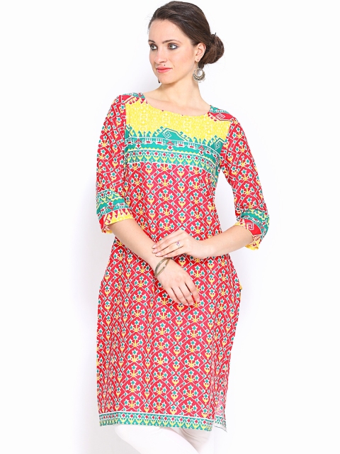 

Aurelia Women Pink & Green Printed Kurta