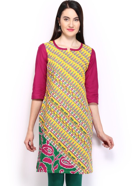 

Aurelia Women Yellow & Pink Printed Kurta