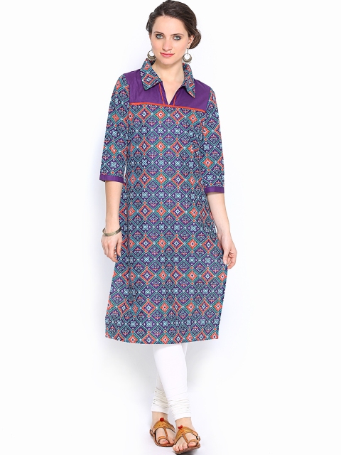 

Aurelia Women Purple & Blue Printed Kurta