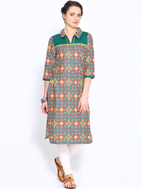

Aurelia Women Green & Pink Printed Kurta