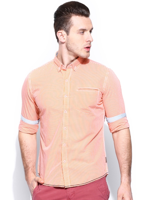 

Flying Machine Men Orange & White Checked Casual Shirt