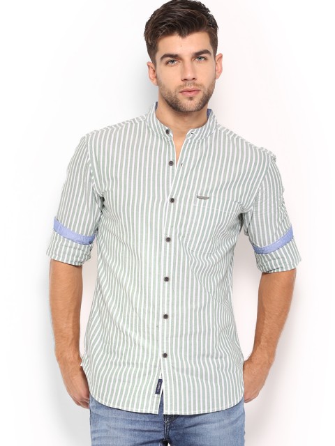 

U.S. Polo Assn. Denim Co. Men Green & White Striped Casual Shirt