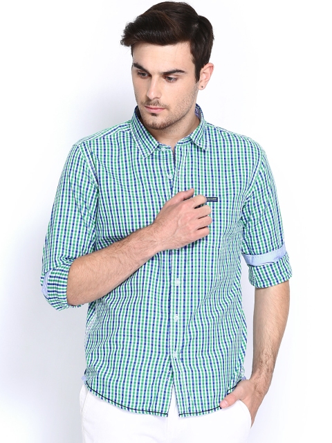 

Flying Machine Men Green & Blue Checked Casual Shirt