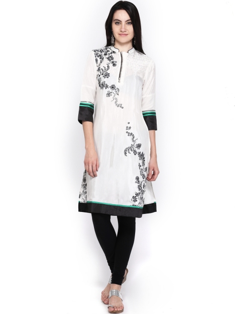 Wishful by W Women White Floral Print Kurta