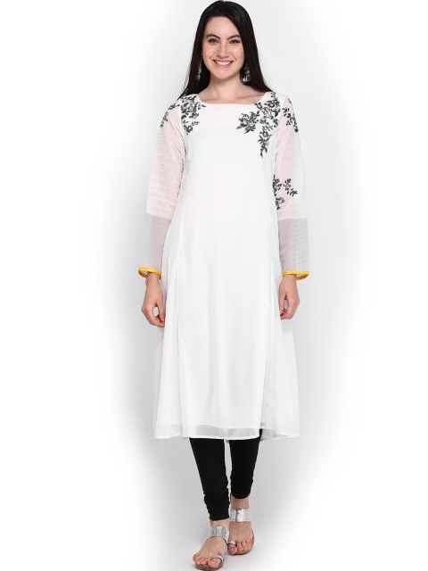 

Wishful by W Women White Embroidered Anarkali Kurta