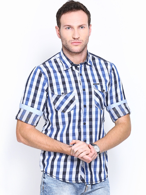 

Pepe Jeans Men Blue & White Semi Fit Checked Casual Shirt