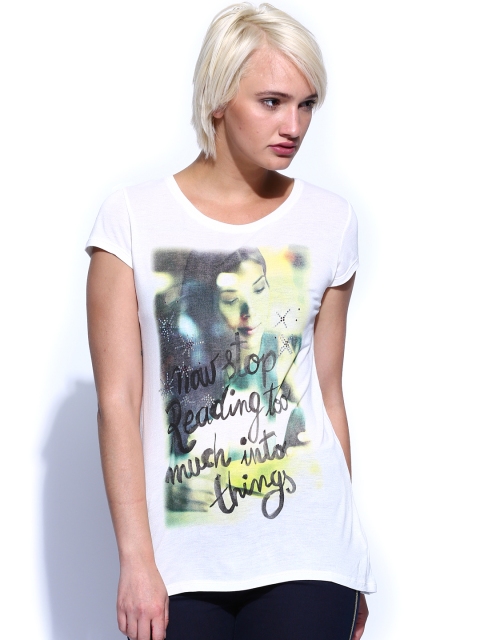 

United Colors of Benetton Women White Printed T-shirt