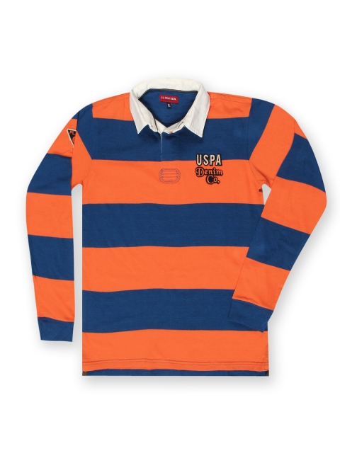 

U.S. Polo Assn. Kids Boys Blue & Orange Striped Polo T-shirt