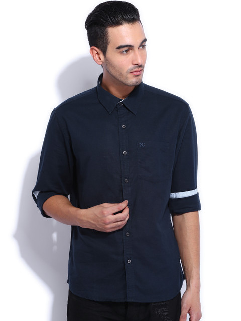 

Numero Uno Navy Linen Casual Shirt, Navy blue