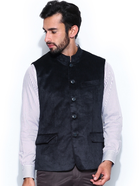 

Arrow Men Navy Body Tailored Fit Nehru Jacket, Navy blue
