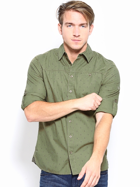 

Puma Men Green Printed Casual Shirt, Olive