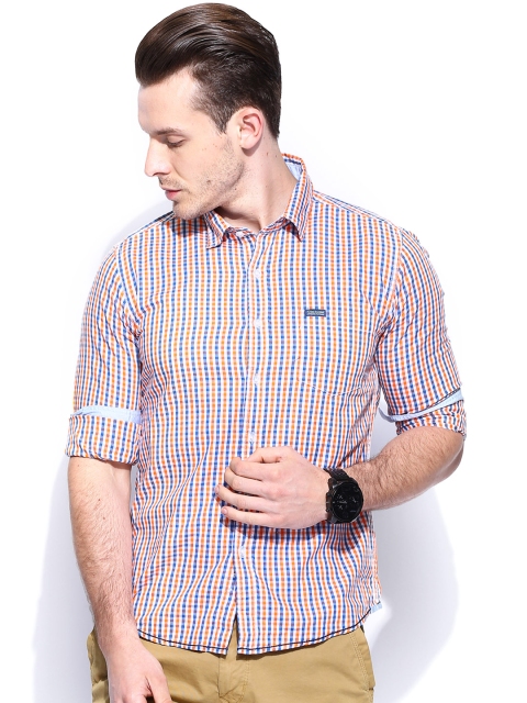 

Flying Machine Men White & Orange Checked Casual Shirt