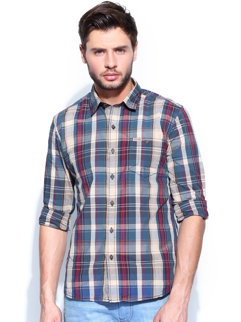 

Flying Machine Men Blue & Beige Checked Casual Shirt